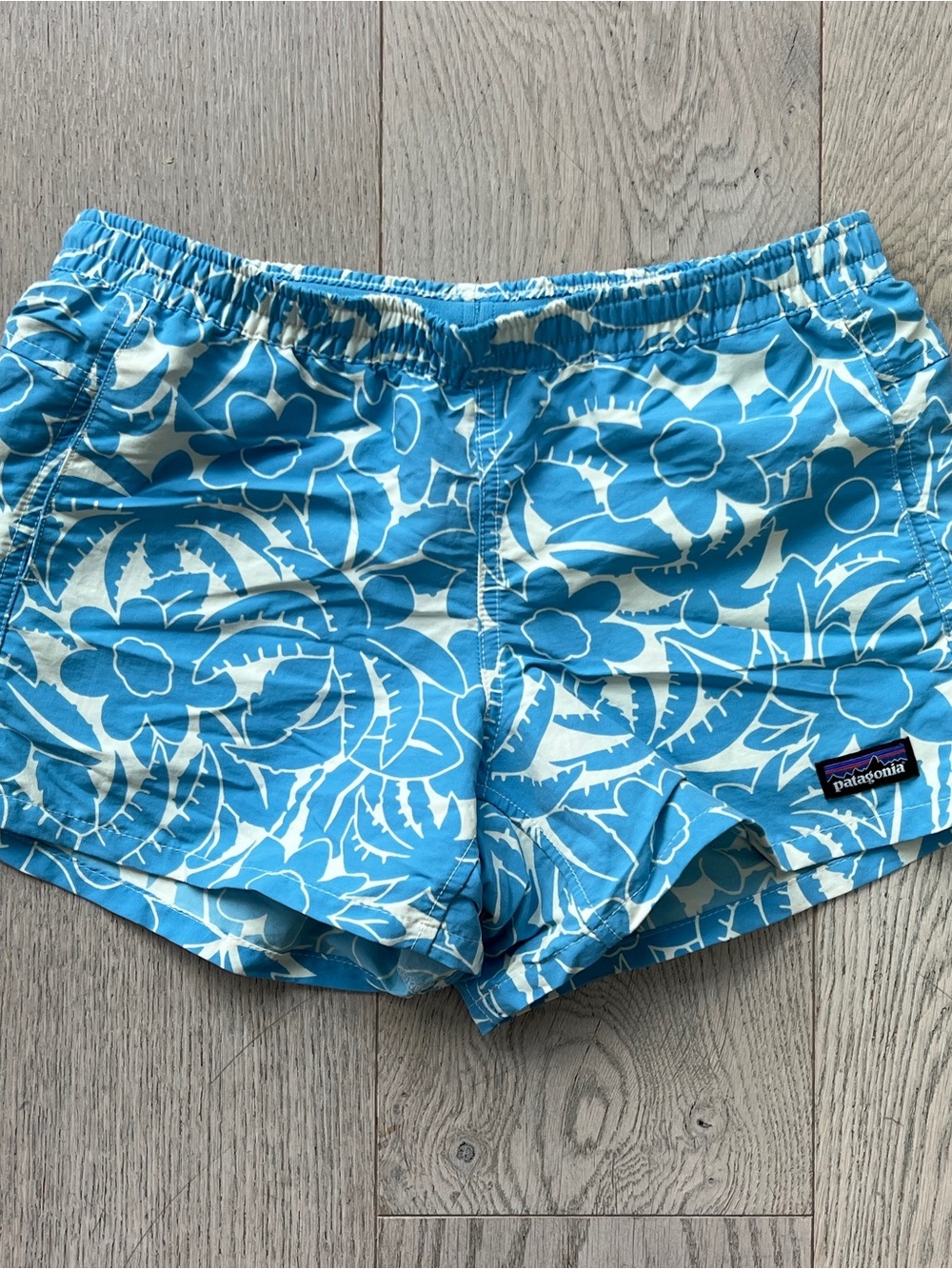 Patagonia Kids Size XL 14 Blue Floral Swim Shorts Baggies